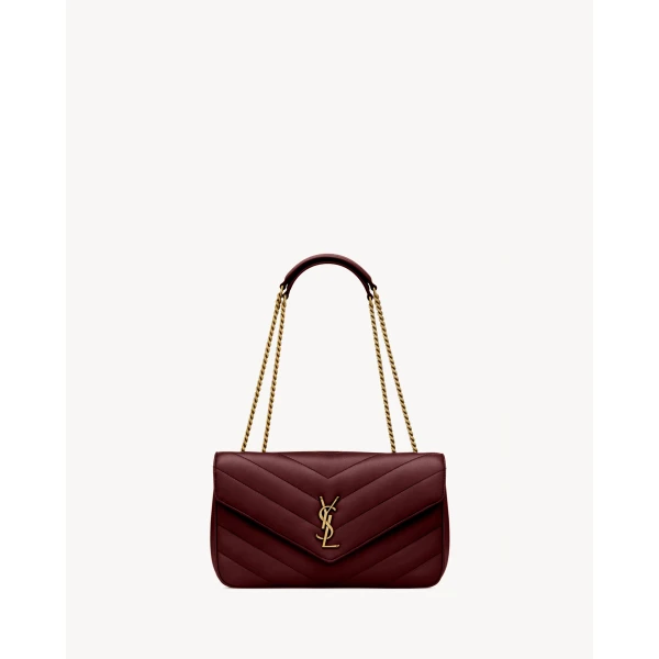Red Saint Laurent Loulou Medium in Matelassé Lambskin, Rouge Cabernet | Shoulder & Crossbody Bags