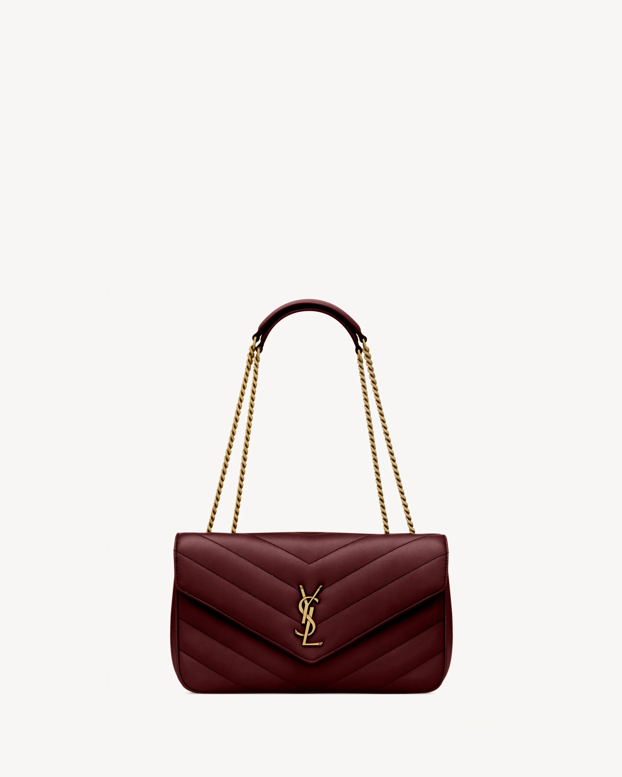 Saint Laurent Loulou Medium in Matelassé Lambskin, Rouge Cabernet Red Saint Laurent Loulou Medium in Matelassé Lambskin, Rouge Cabernet | Shoulder & Crossbody Bags