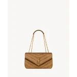 Brown Saint Laurent Loulou Medium in Matelassé Suede, Caramel Cognac | Shoulder & Crossbody Bags