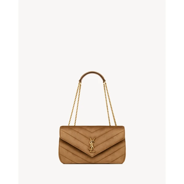 Loulou Medium in Matelassé Suede, Caramel Cognac