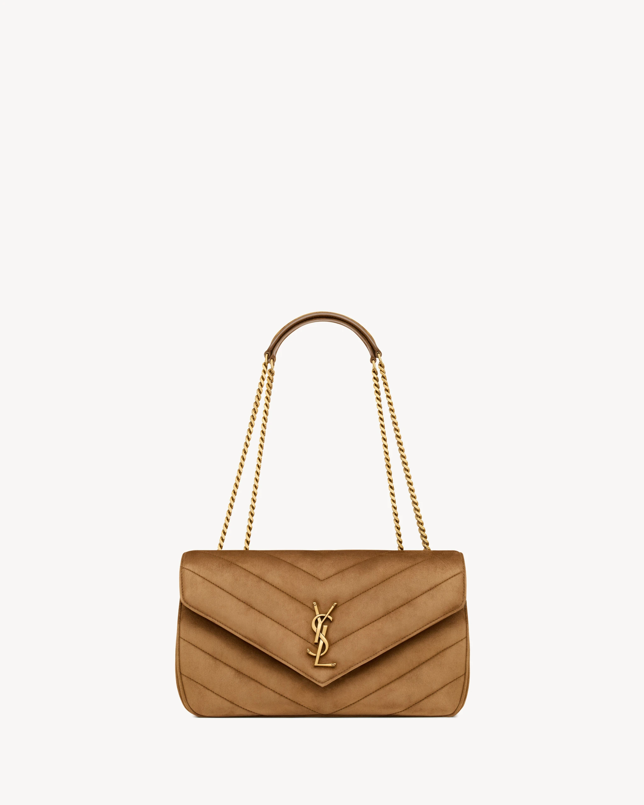 Saint Laurent Loulou Medium in Matelassé Suede, Caramel Cognac Brown Saint Laurent Loulou Medium in Matelassé Suede, Caramel Cognac | Shoulder & Crossbody Bags