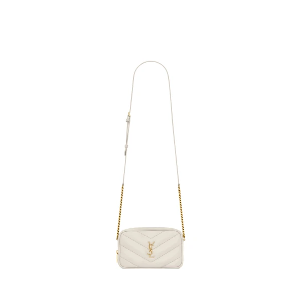 Ivory Saint Laurent Loulou Mini Camera Bag in Lambskin, White | Mini Bags
