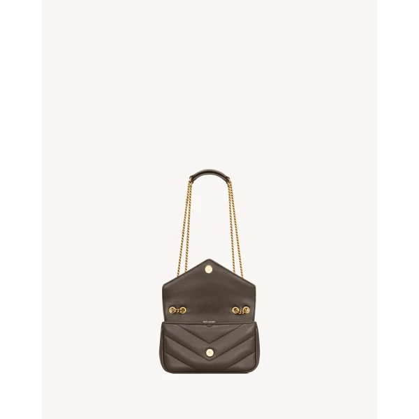 Green Saint Laurent Loulou Mini in Lambskin, Light Musk, view 5 | Mini Bags