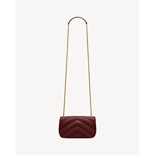 Red Saint Laurent Loulou Mini in Lambskin, Rouge Cabernet, view 3 | Mini Bags