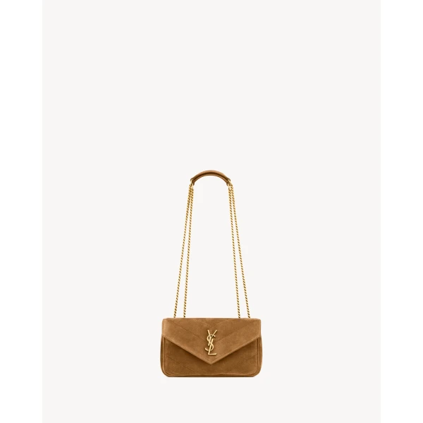 Orange Saint Laurent Loulou Mini in Suede, Caramel Cognac, view 2 | Mini Bags