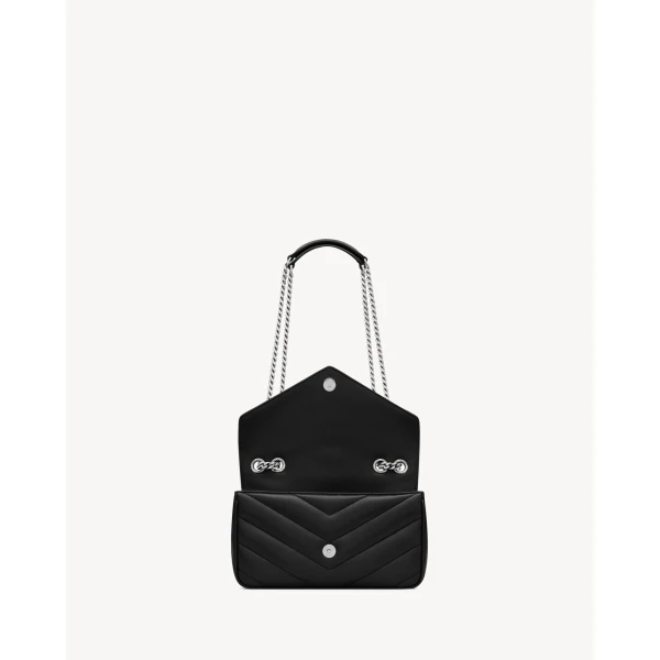 Black Saint Laurent Loulou Small in Matelassé Lambskin, Black, Fall Winter 2026, view 4 | Shoulder & Crossbody Bags