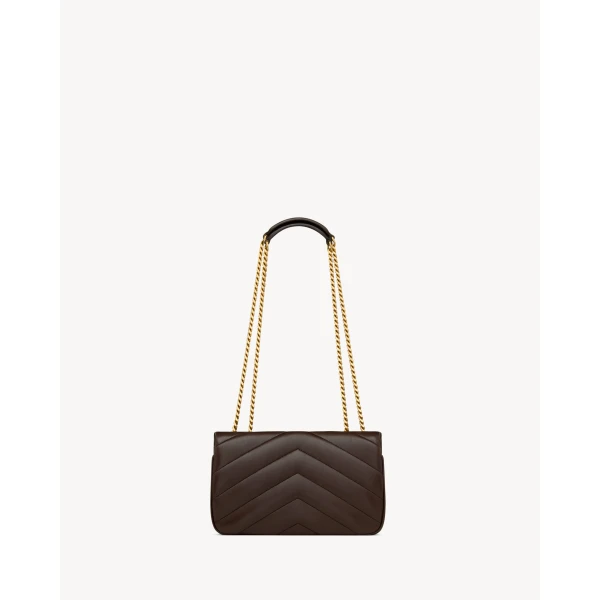 Brown Saint Laurent Loulou Small in Matelassé Lambskin, Deep Hickory, view 3 | Shoulder & Crossbody Bags