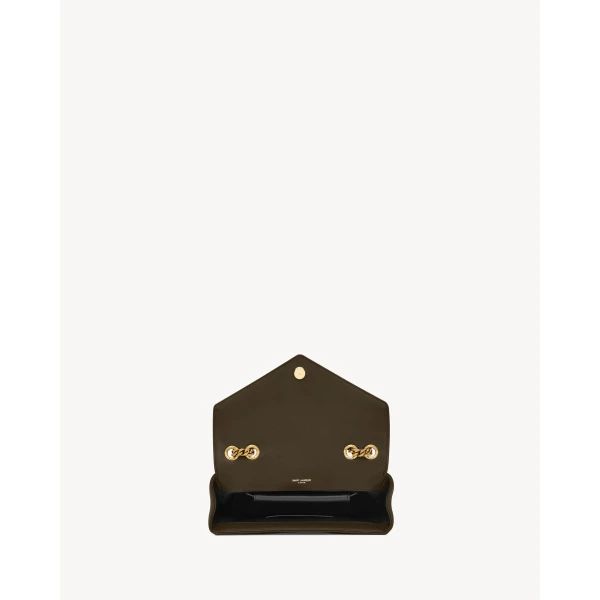 Green Saint Laurent Loulou Small in Matelassé Lambskin, Light Musk, view 5 | Shoulder & Crossbody Bags