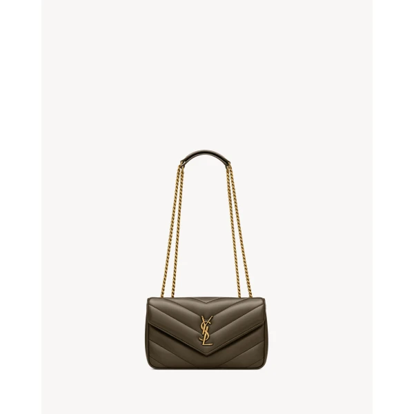 Green Saint Laurent Loulou Small in Matelassé Lambskin, Light Musk | Shoulder & Crossbody Bags