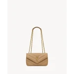 Beige Saint Laurent Loulou Small in Matelassé Lambskin, Natural Tan | Shoulder & Crossbody Bags