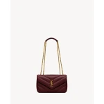 Red Saint Laurent Loulou Small in Matelassé Lambskin, Rouge Cabernet | Shoulder & Crossbody Bags