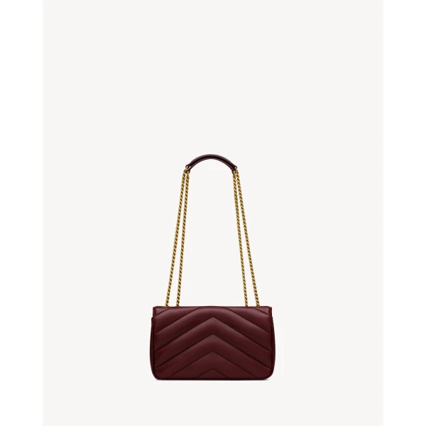 Red Saint Laurent Loulou Small in Matelassé Lambskin, Rouge Cabernet, view 3 | Shoulder & Crossbody Bags