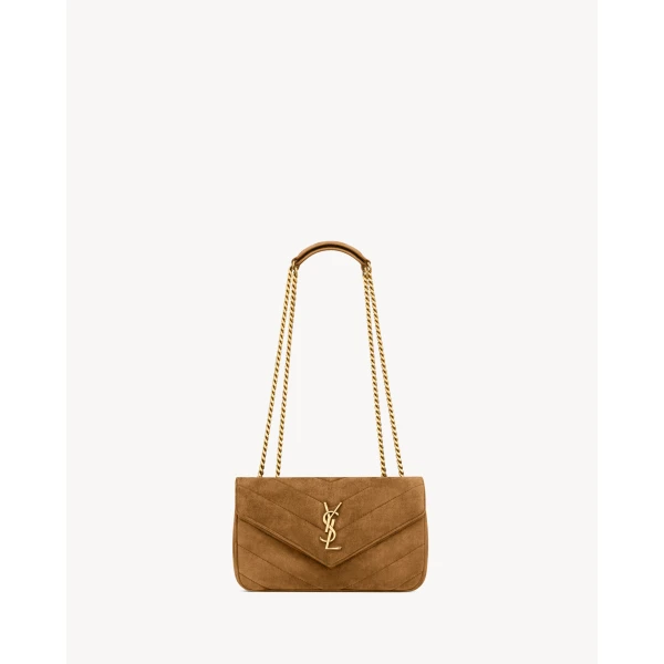 Loulou Small in Matelassé Suede, Caramel Cognac