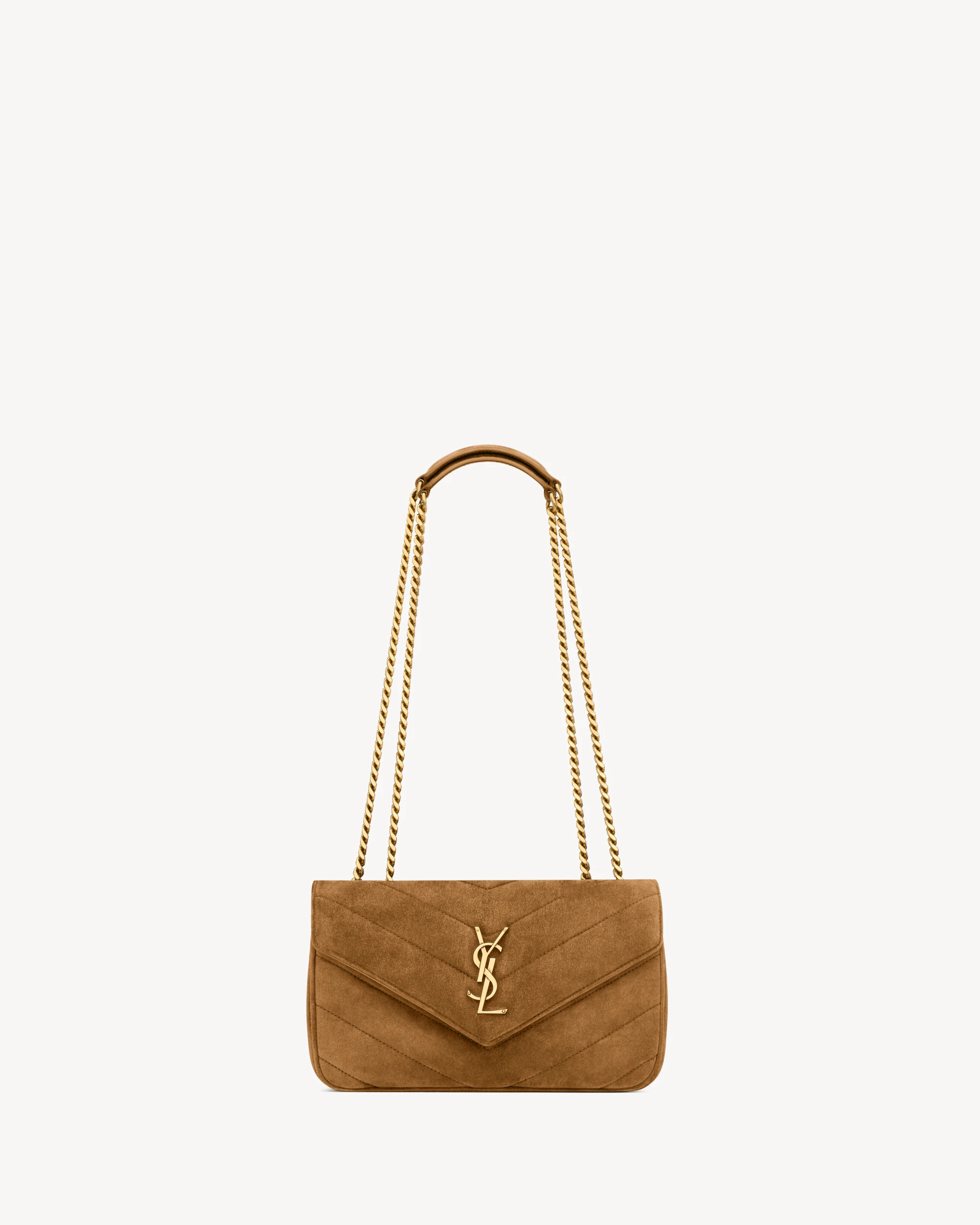 Saint Laurent Loulou Small in Matelassé Suede, Caramel Cognac Brown Saint Laurent Loulou Small in Matelassé Suede, Caramel Cognac | Shoulder & Crossbody Bags