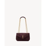 Red Saint Laurent Loulou Small in Matelassé Suede, Smoky Burgundy | Shoulder & Crossbody Bags