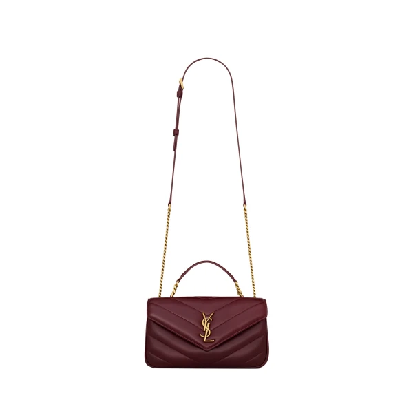 Red Saint Laurent Loulou Top-Handle in Matelassé Lambskin, Rouge Cabernet | Shoulder & Crossbody Bags