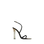 Black Saint Laurent Lutetia Sandals in Satin Crepe and Mother-of-Pearl, Black | Sandals