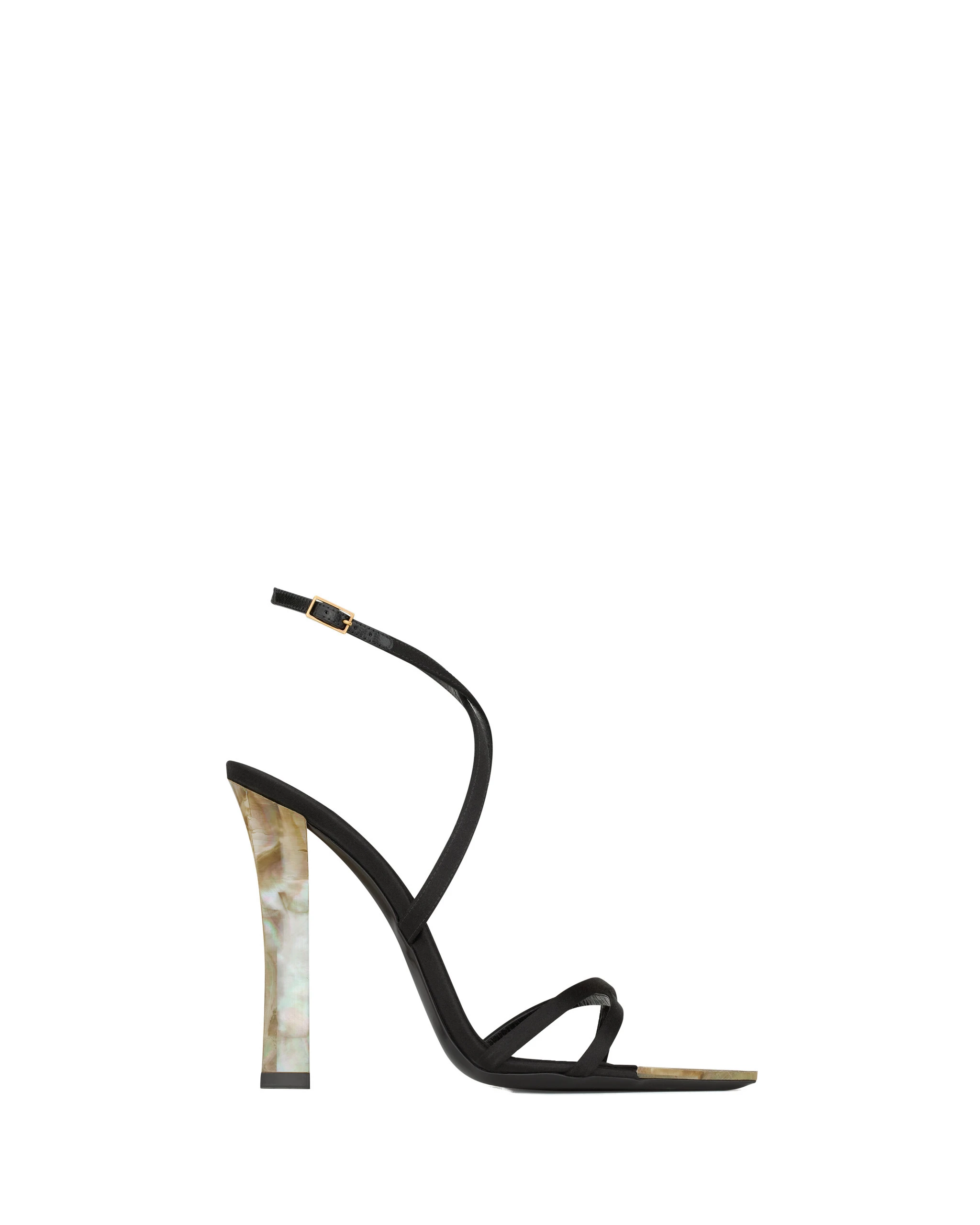 Saint Laurent Lutetia Sandals in Satin Crepe and Mother-of-Pearl, Black Black Saint Laurent Lutetia Sandals in Satin Crepe and Mother-of-Pearl, Black | Sandals