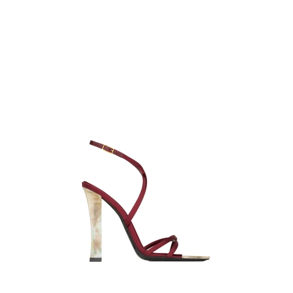Red Saint Laurent Lutetia Sandals in Satin Crepe and Mother-of-Pearl, Butternut | Sandals