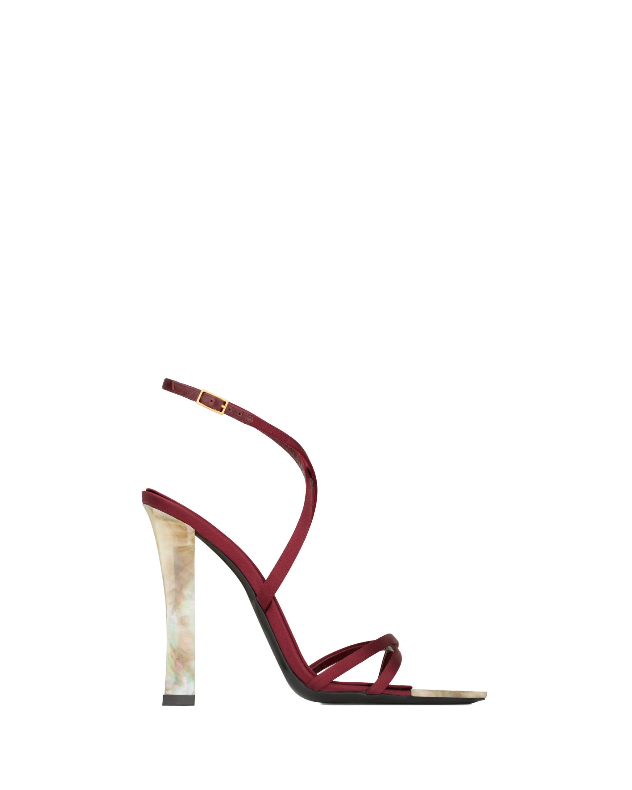 Saint Laurent Lutetia Sandals in Satin Crepe and Mother-of-Pearl, Butternut Red Saint Laurent Lutetia Sandals in Satin Crepe and Mother-of-Pearl, Butternut | Sandals