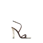 Brown Saint Laurent Lutetia Sandals in Satin Crepe and Mother-of-Pearl, Choco Brown | Sandals