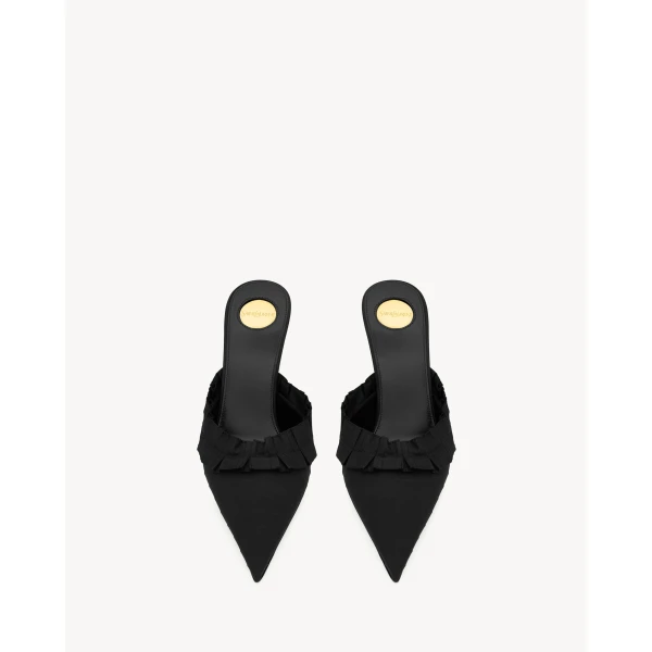 Black Saint Laurent Madeleine Mules in Silk Taffeta, view 2 | Mules