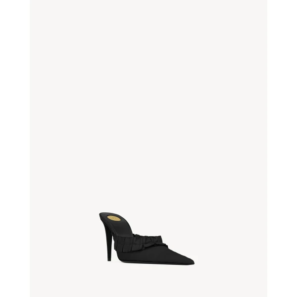 Black Saint Laurent Madeleine Mules in Silk Taffeta, view 3 | Mules