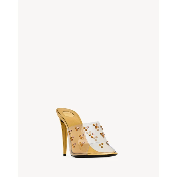Multicolour Saint Laurent Mae Mules in Tpu and Crystals, view 3 | Mules
