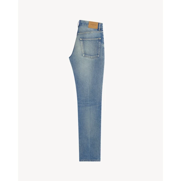 Blue Saint Laurent Mid-Rise Straight Jeans, view 2 | Denim