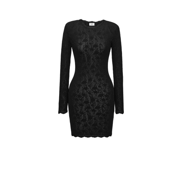 Black Saint Laurent Mini Dress in Floral Mesh Knit | Mini Dresses
