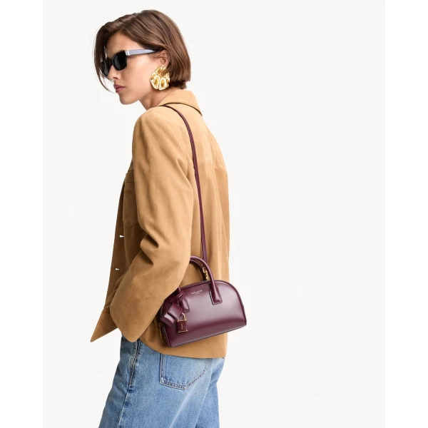 Red Saint Laurent Mini Sac de Jour Boston in Box Saint Laurent, Rouge Cabernet, view 2 | Totes & Top-Handle Bags