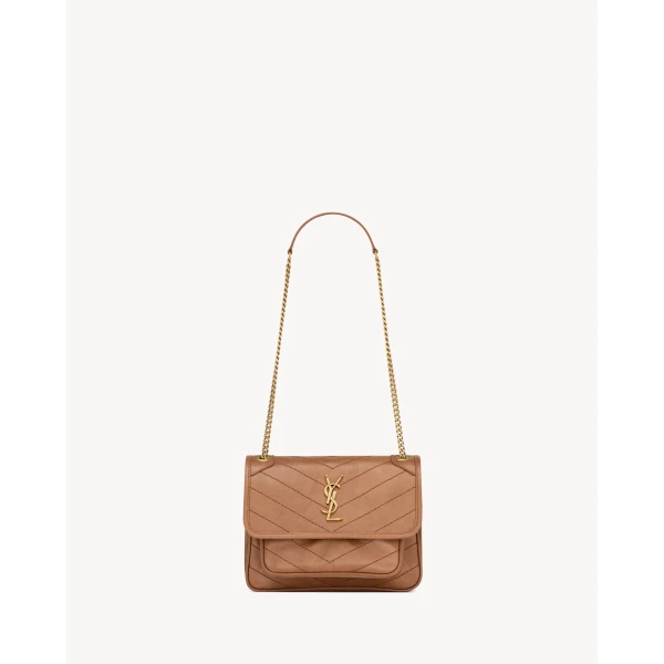 Brown Saint Laurent Niki Baby in Vintage Leather, Light Caramel | Shoulder & Crossbody Bags
