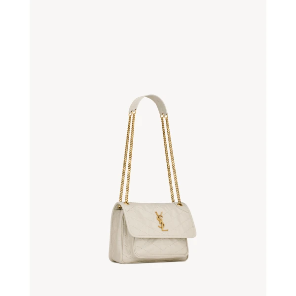 Ivory Saint Laurent Niki Baby in Vintage Leather, White, view 5 | Shoulder & Crossbody Bags