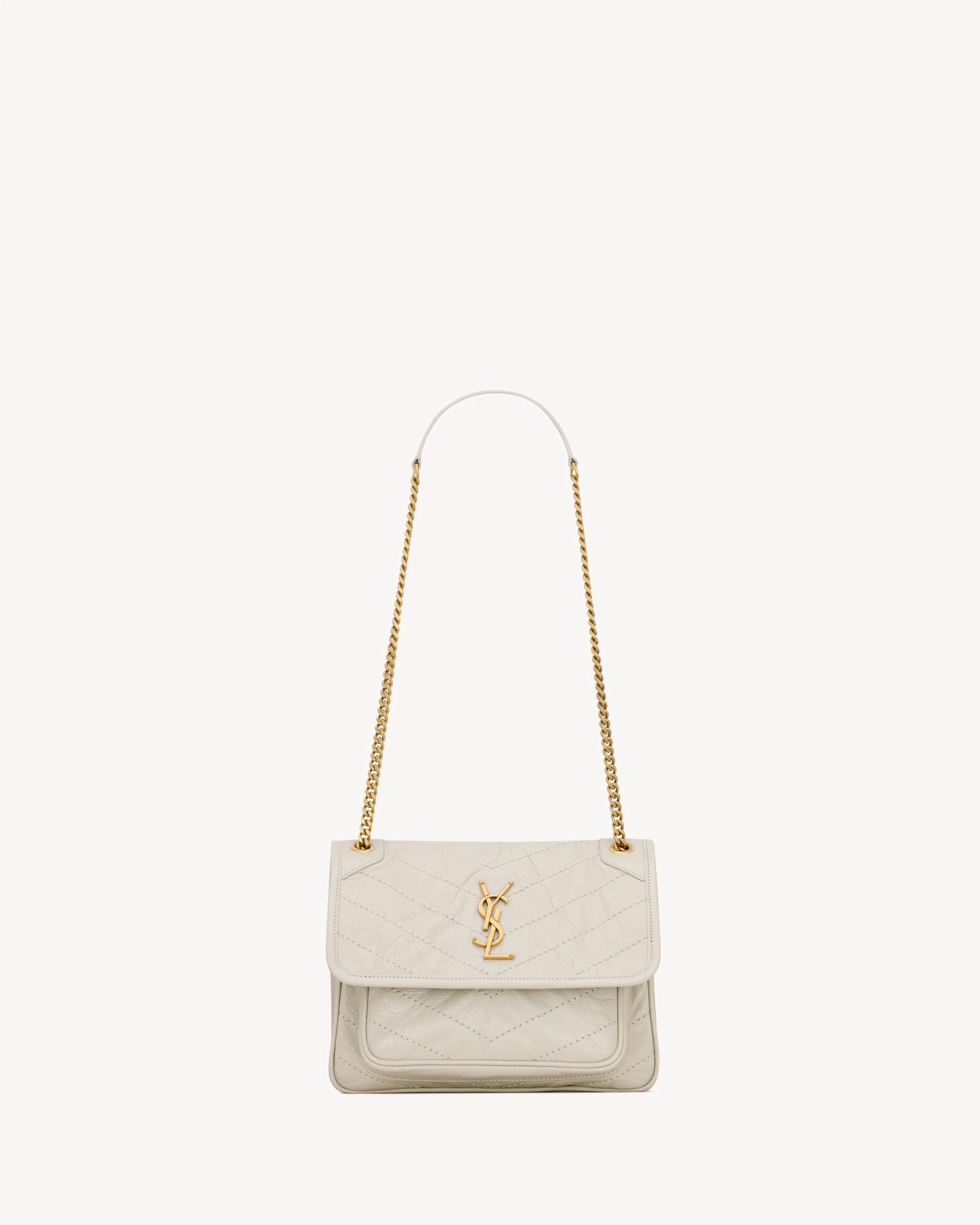 Saint Laurent Niki Baby in Vintage Leather, White Ivory Saint Laurent Niki Baby in Vintage Leather, White | Shoulder & Crossbody Bags