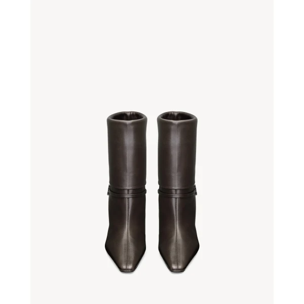 Brown Saint Laurent Niki Booties in Smooth Leather, view 2 | Boots