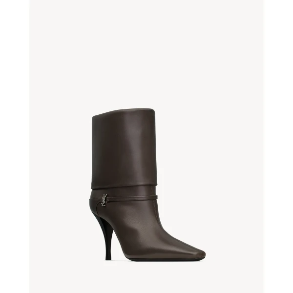 Brown Saint Laurent Niki Booties in Smooth Leather, view 3 | Boots