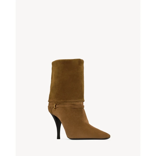 Brown Saint Laurent Niki Booties in Suede, view 3 | Boots