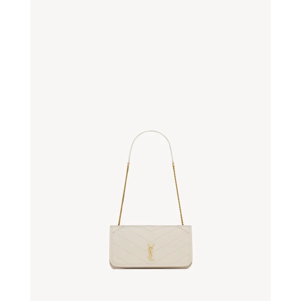 Ivory Saint Laurent Niki Chain Pouch in Vintage Leather, White | Clutch Bags