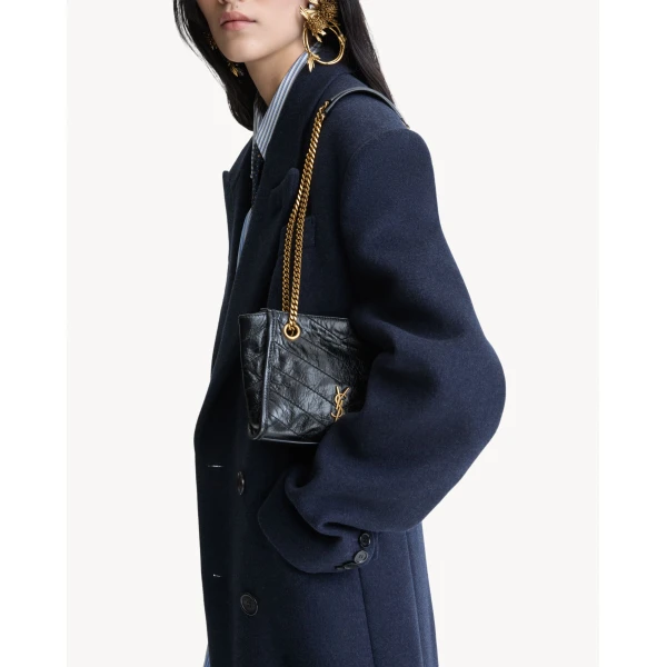 Black Saint Laurent Niki Mini Shopping in Vintage Leather, Black, view 2 | Totes & Top-Handle Bags