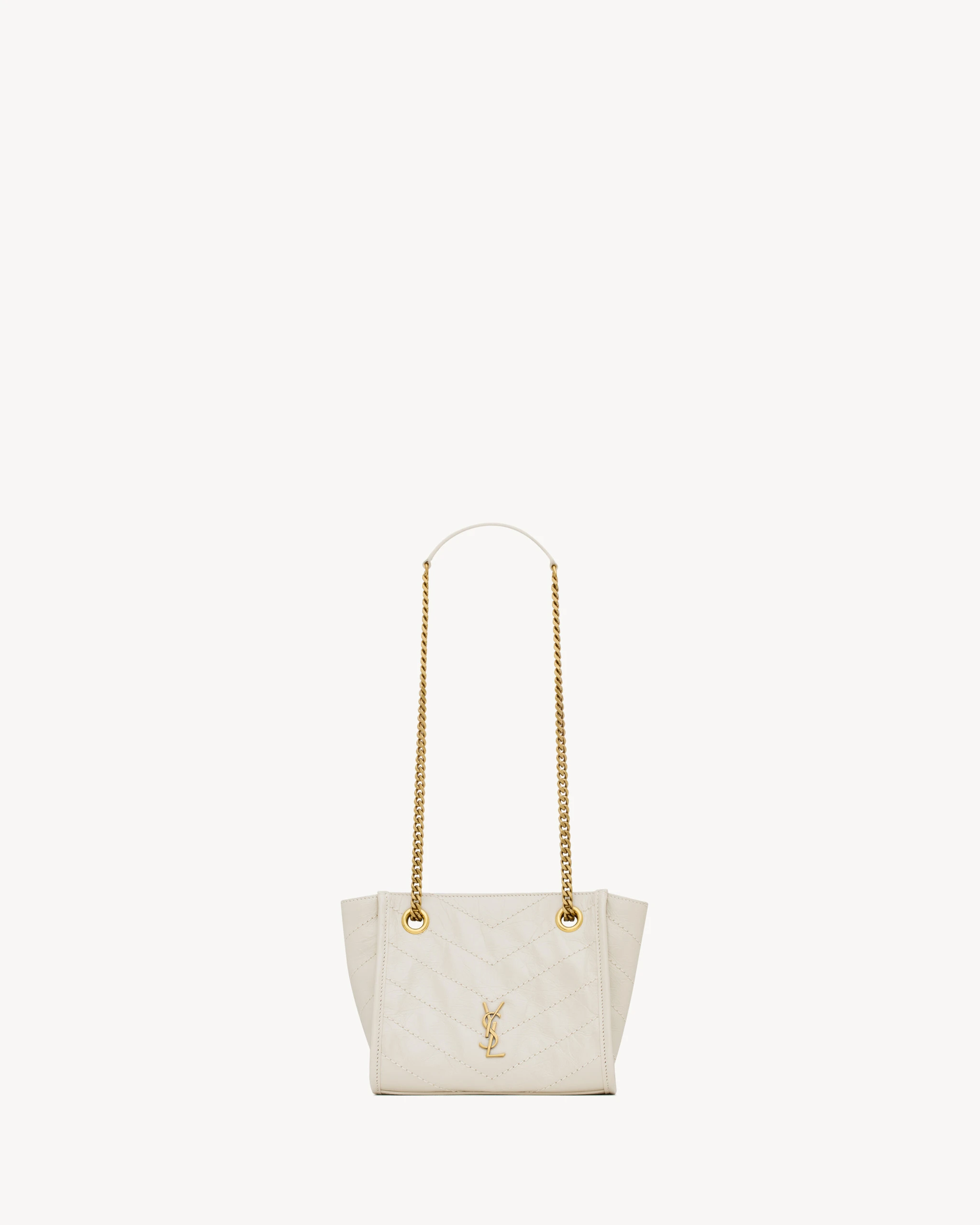 Saint Laurent Niki Mini Shopping in Vintage Leather, White Ivory Saint Laurent Niki Mini Shopping in Vintage Leather, White | Totes & Top-Handle Bags