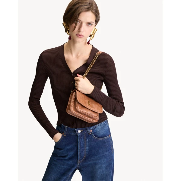 Orange Saint Laurent Niki Mini in Vintage Leather, Light Caramel, view 2 | Mini Bags