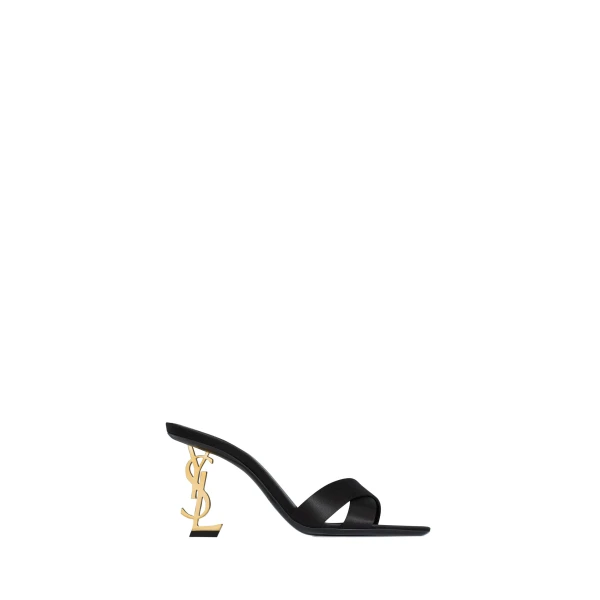 Black Saint Laurent Opyum Mules in Satin Crepe, Black, Spring Summer 2025 | Mules