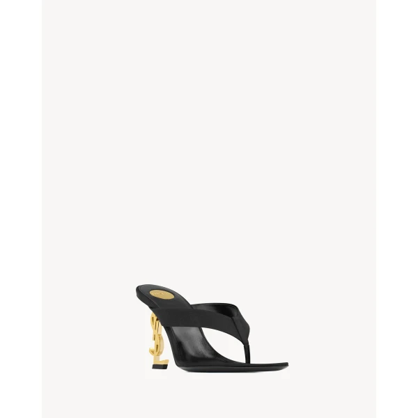 Black Saint Laurent Opyum Mules in Satin Crepe, Black, Spring Summer 2026, view 3 | Mules