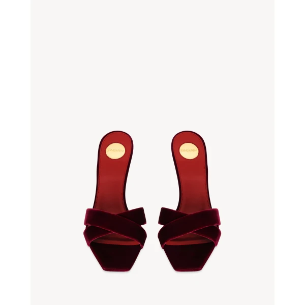 Red Saint Laurent Opyum Mules in Velvet, French Burgundy, view 2 | Mules