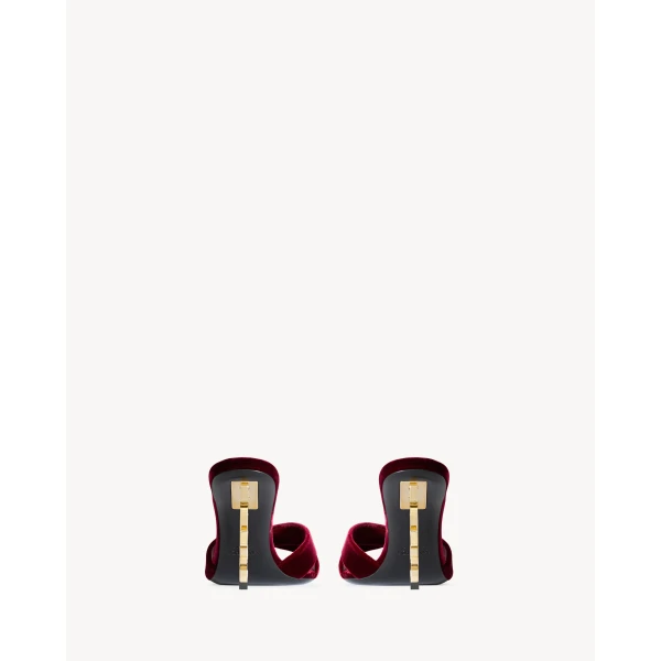 Red Saint Laurent Opyum Mules in Velvet, French Burgundy, view 3 | Mules