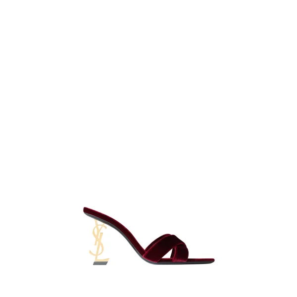 Red Saint Laurent Opyum Mules in Velvet, French Burgundy | Mules
