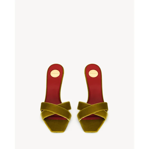 Yellow Saint Laurent Opyum Mules in Velvet, French Mustard, view 2 | Mules
