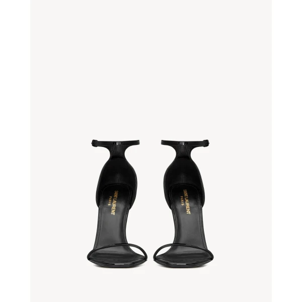 Black Saint Laurent Opyum Sandals in Patent Leather, Black, 110 mm, view 2 | Sandals