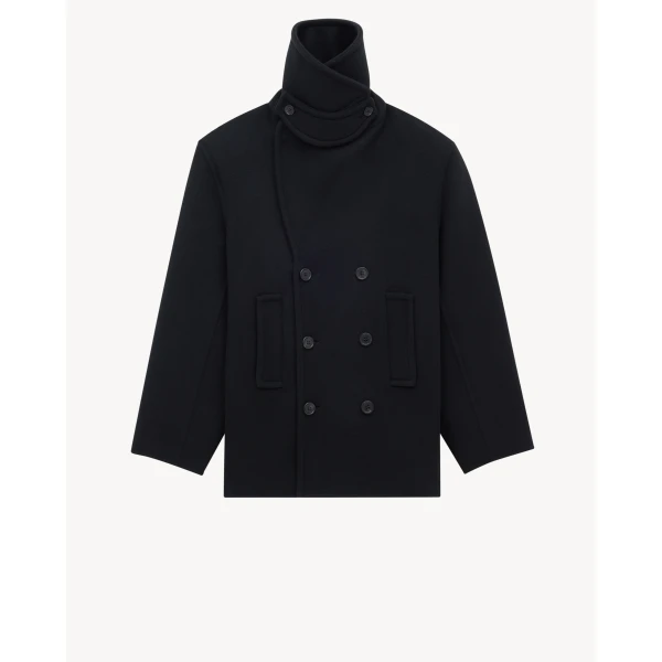 Black Saint Laurent Peacoat in Wool, view 4 | Wool Coat
