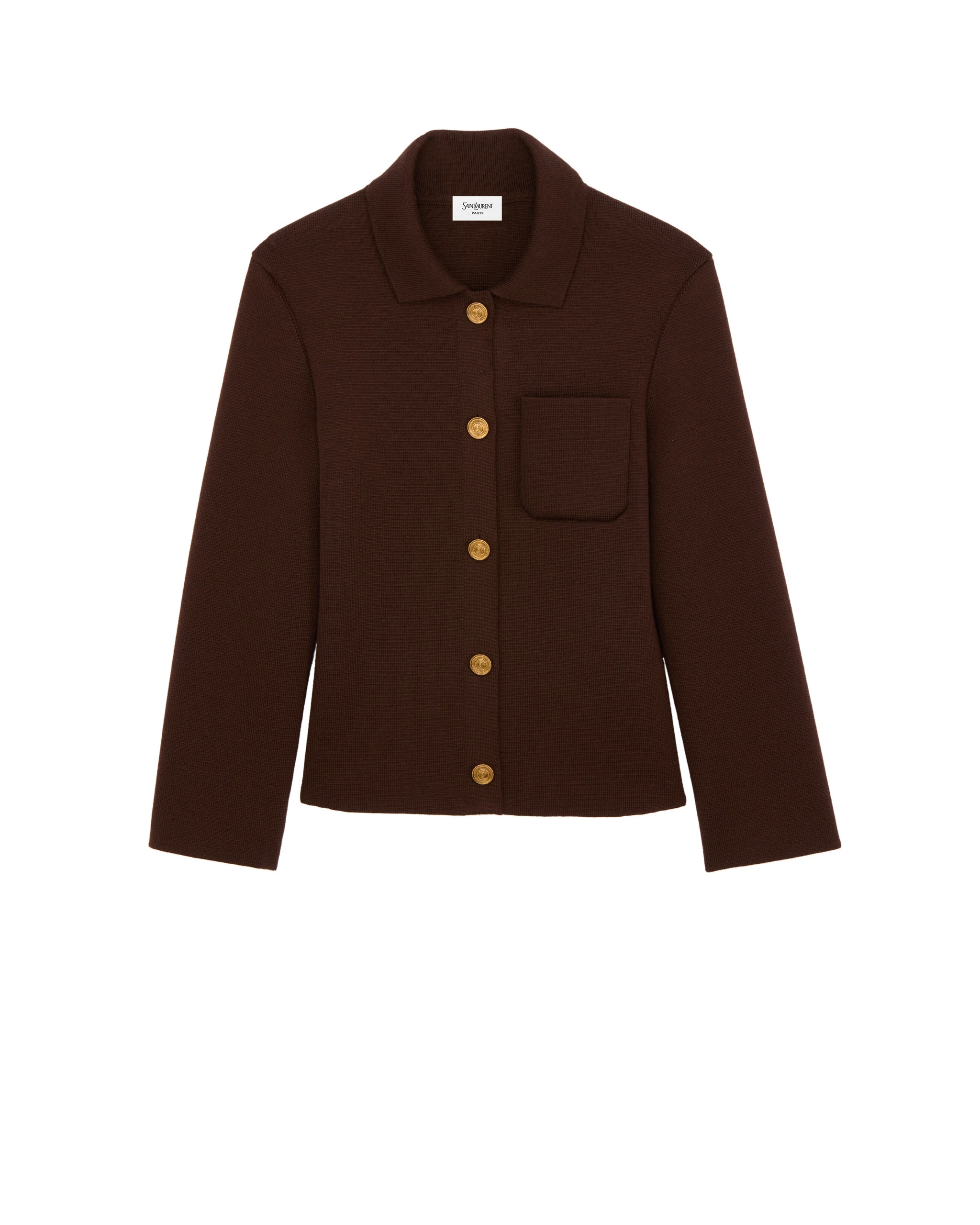 Saint Laurent Polo Cardigan in Wool, Ebene Beige Saint Laurent Polo Cardigan in Wool, Ebene | Cardigan
